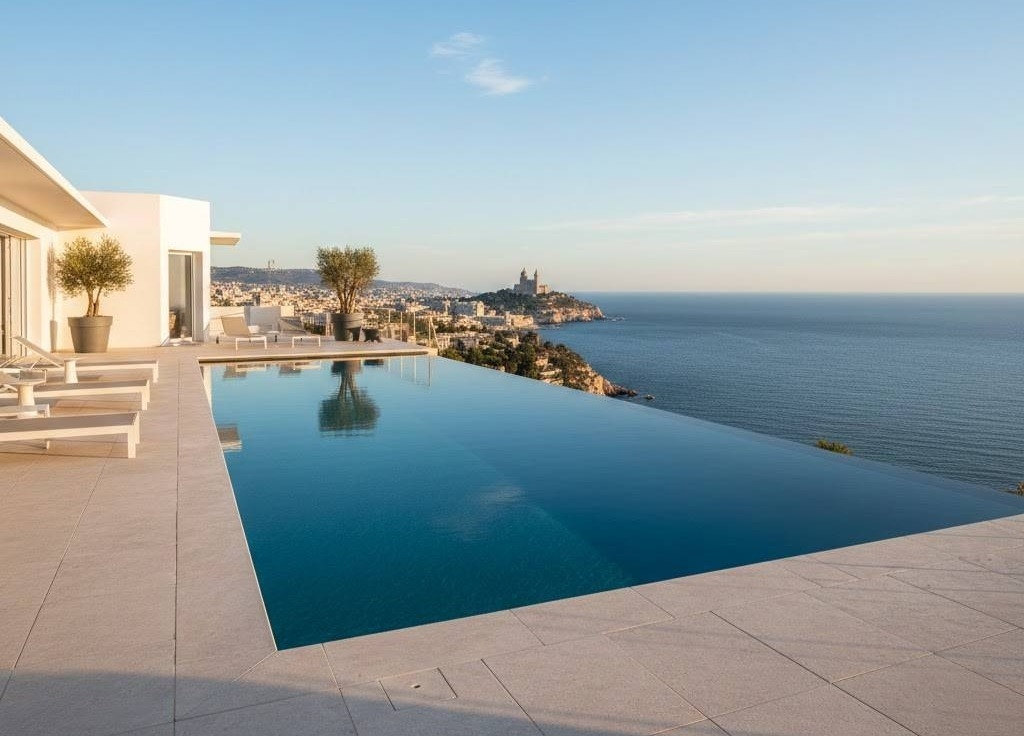 Entreprise pour construction de piscine à débordement avec vue panoramique sur la mer à Marseille (13000), Bouches-du-Rhône